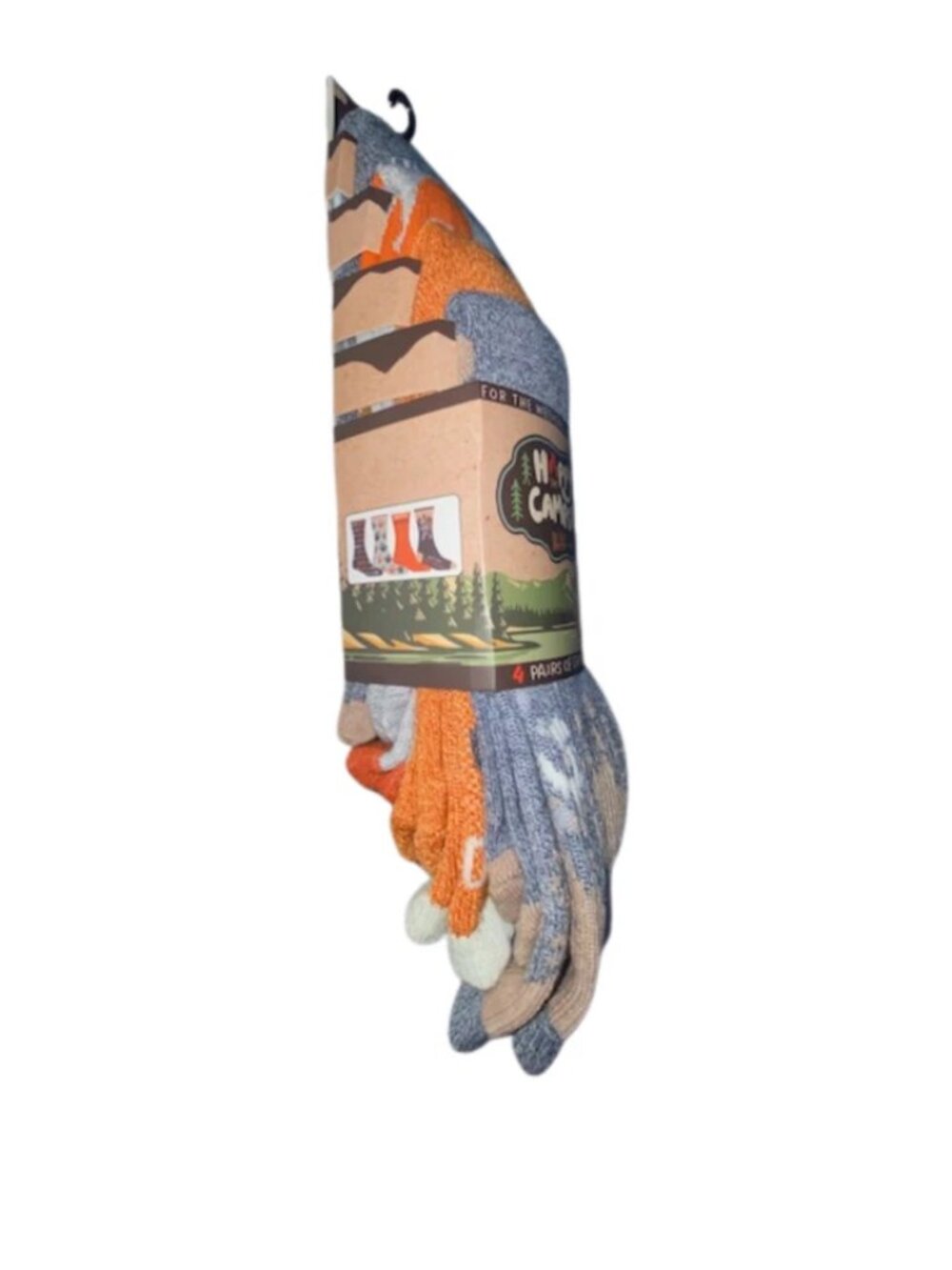 Happy Camper 4 Pair Sloth Going Camping Theme Men's Novelty Crew Socks - Picture 4 of 7